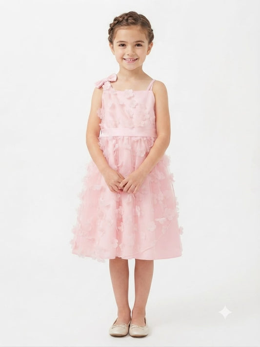 Vestido niña rosa con flores 3D tul