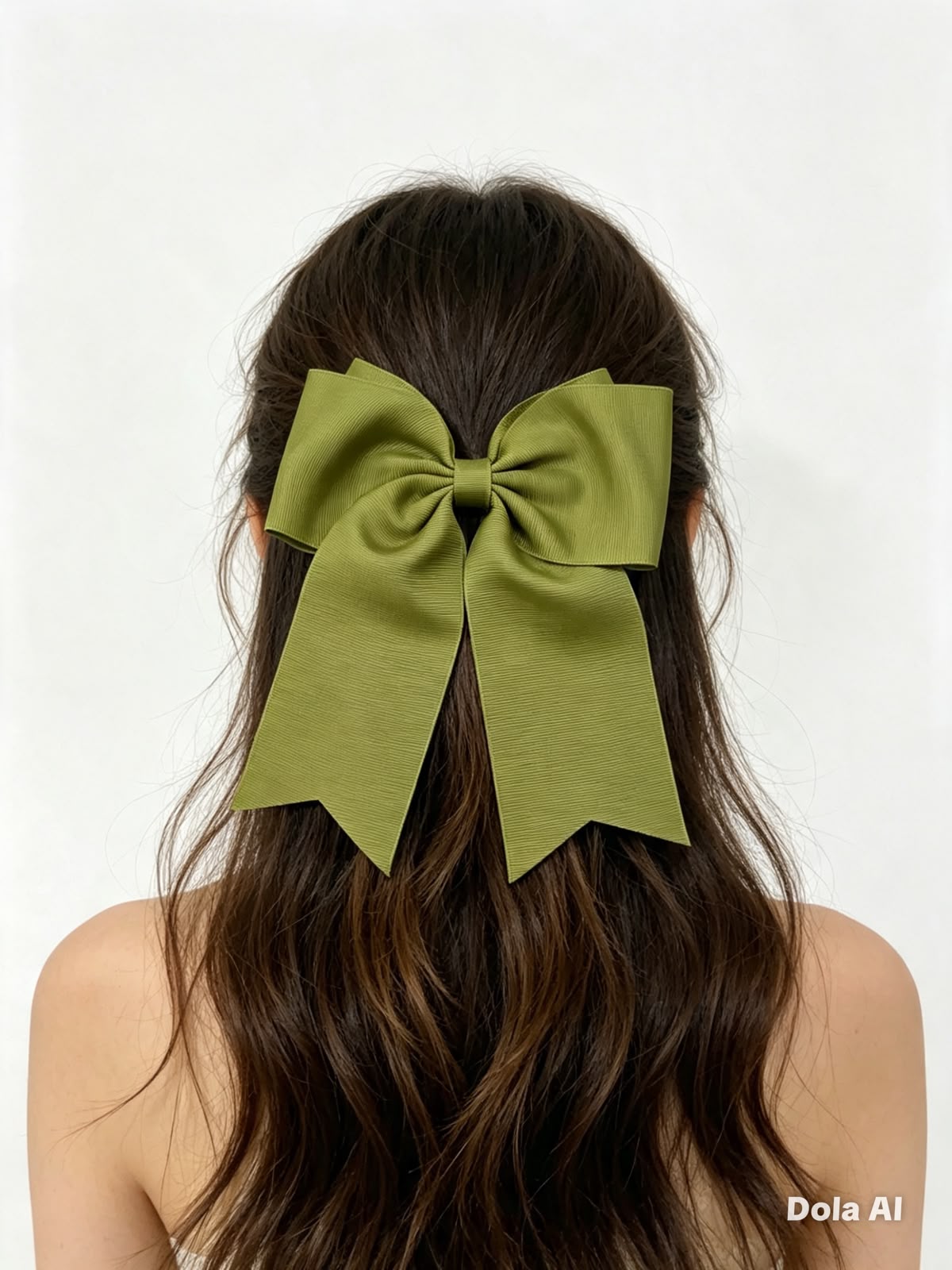 🎀 Moño niña verde olivo con tiras y acabado elegante
