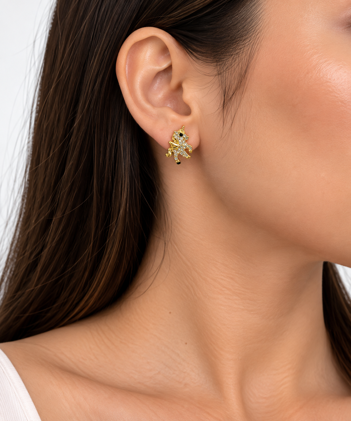 Aretes Dama unicornio dorado con cristales ✨🦄
