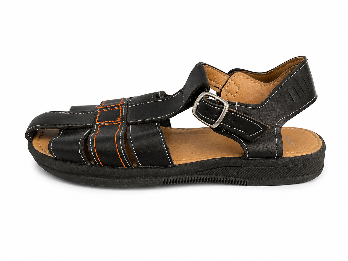 Huaraches niño OFERTA clásicos en color negro con detalle naranja