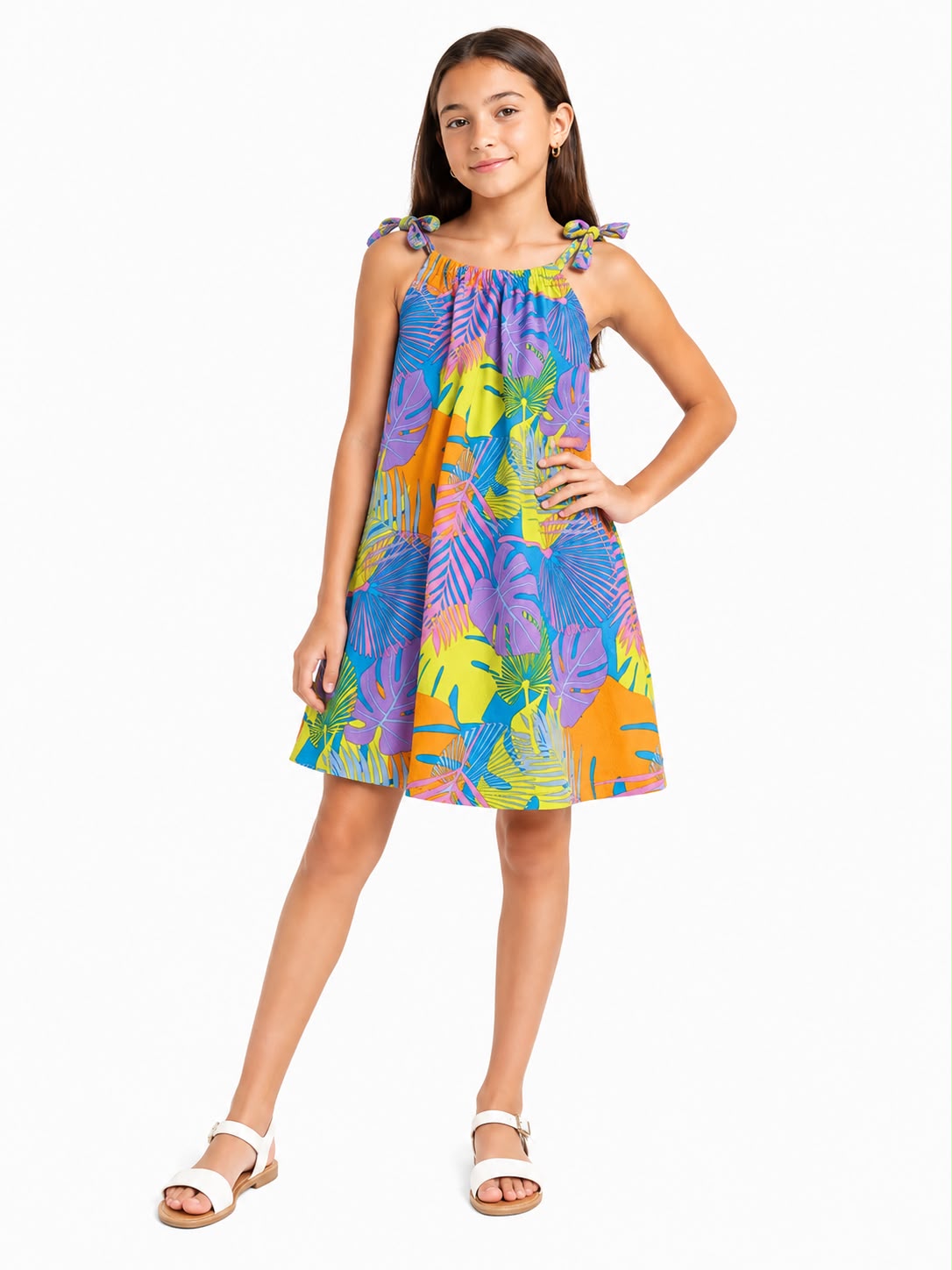 Vestido niña estampado tropical multicolor