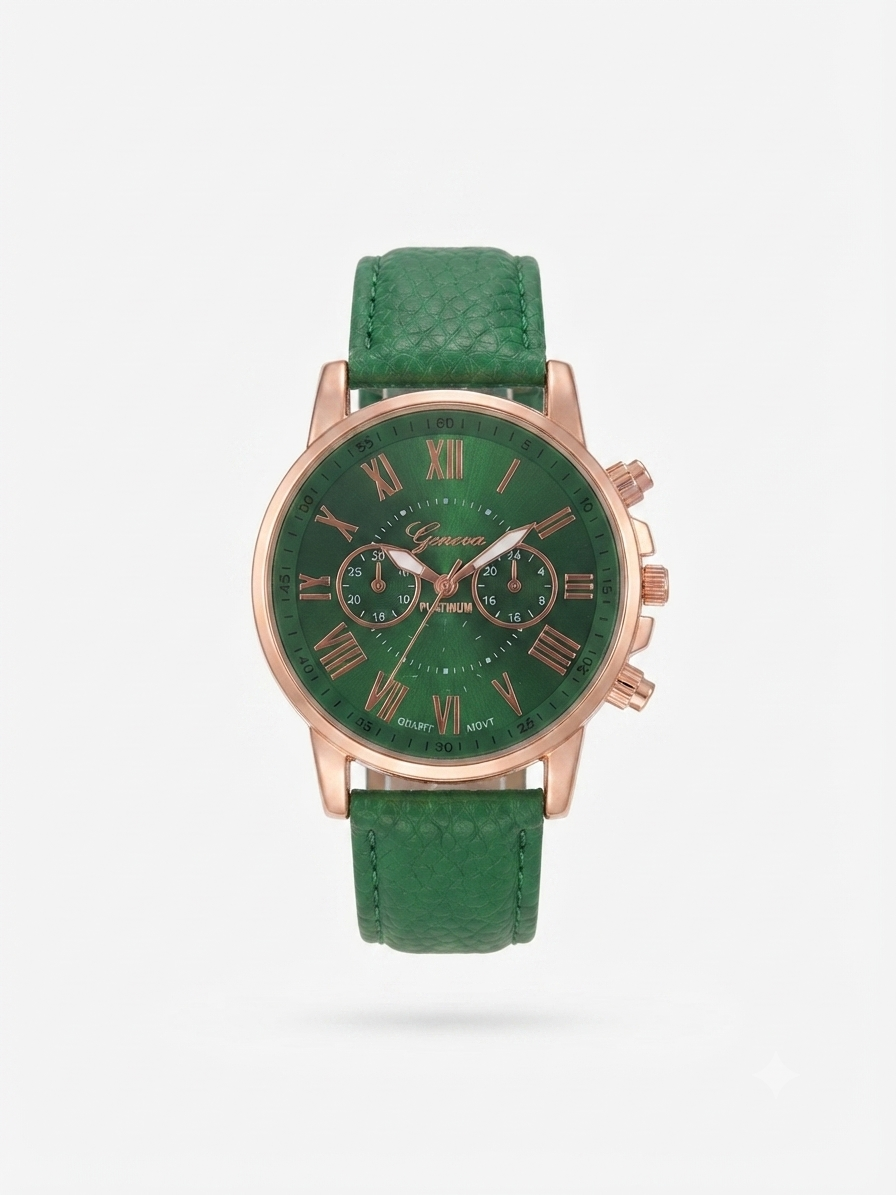 Reloj dama correa verde bisel oro rosa carátula verde