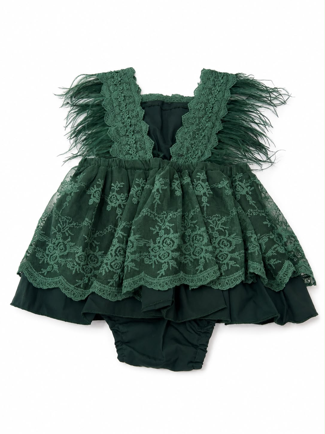 vestido niña meses de encaje con plumas – Verde esmeralda