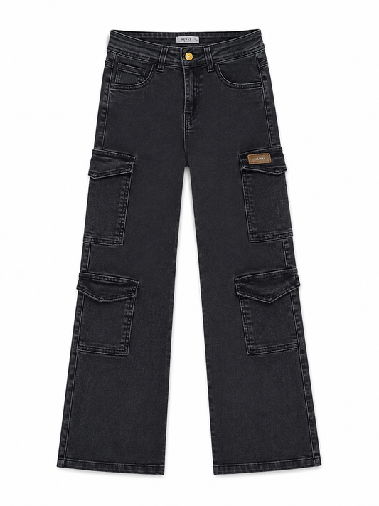 Pantalón niña cargo de mezclilla negra
