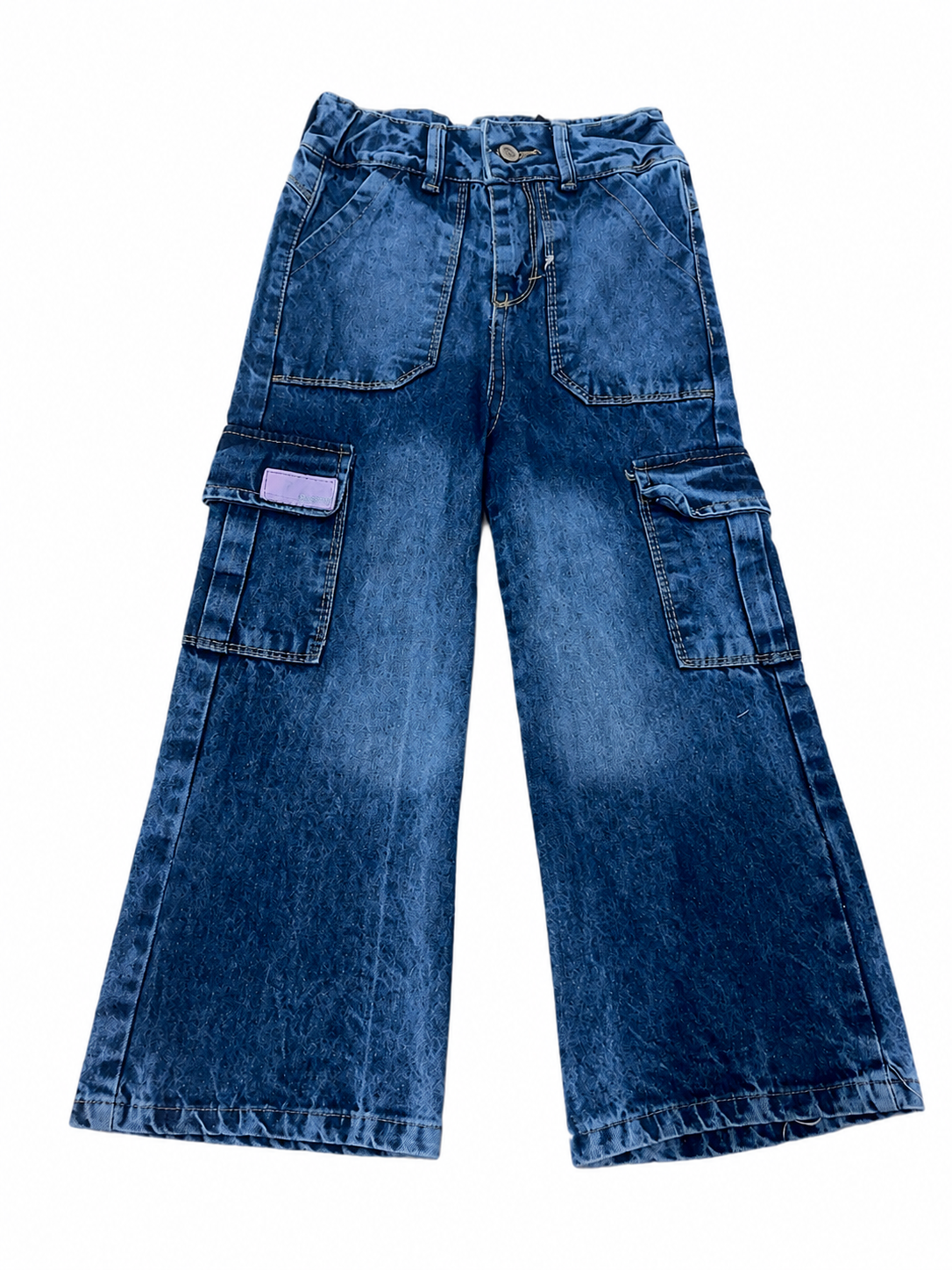 Pantalón niña mezclilla cargo wide leg bolsas laterales
