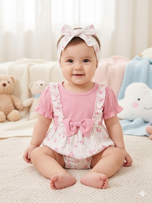 🌸 Romper Floral para Bebé con Diadema a Juego 🌸 NIÑA MESES