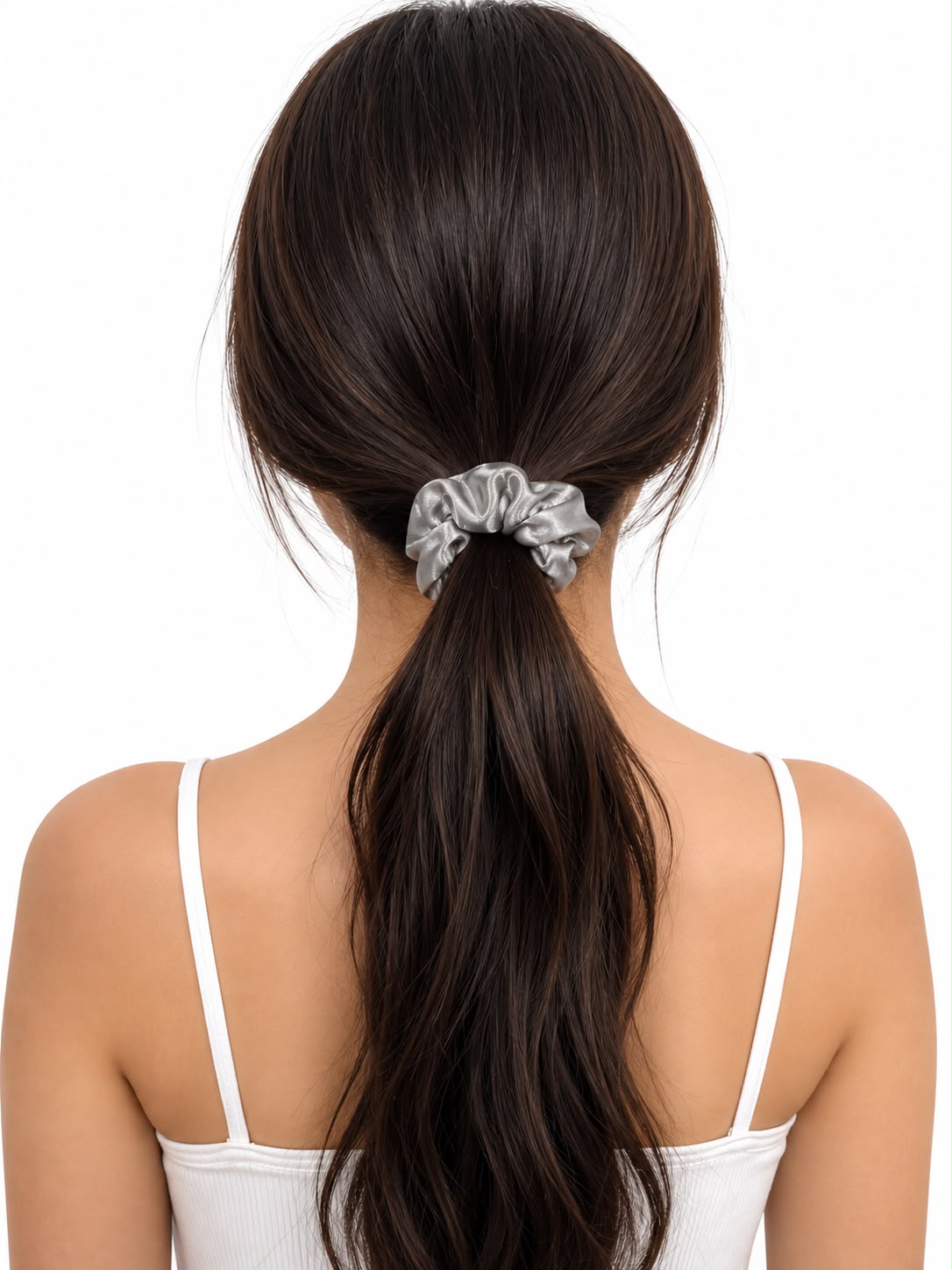 Liga cabello accesorio satinada plateada