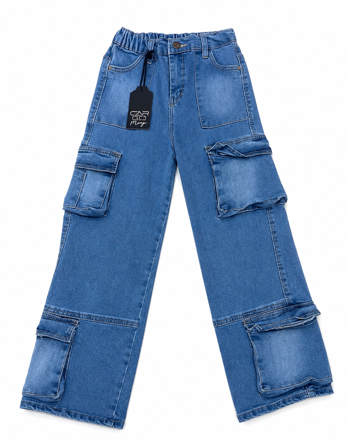 Pantalón niña cargo de mezclilla azul