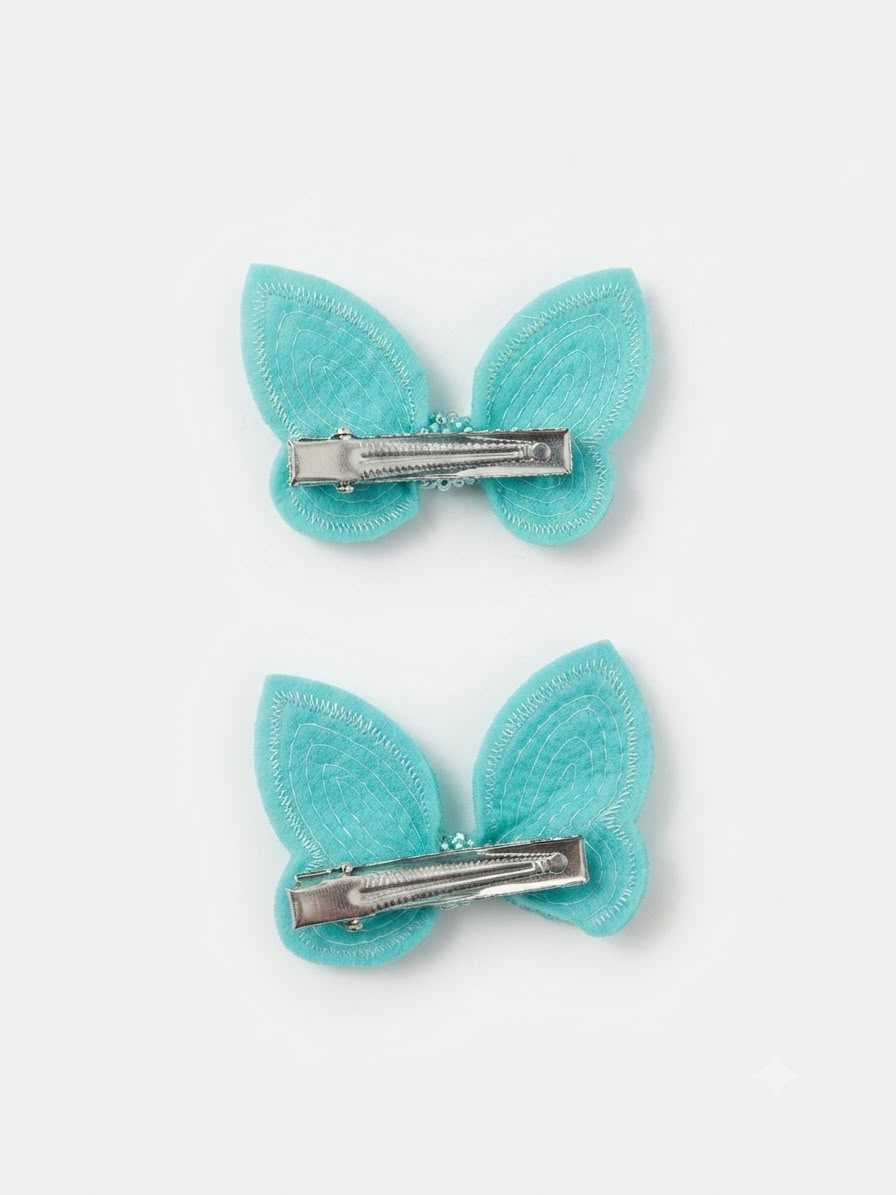 Moño Par Niña Mariposa Turquesa con Lentejuelas