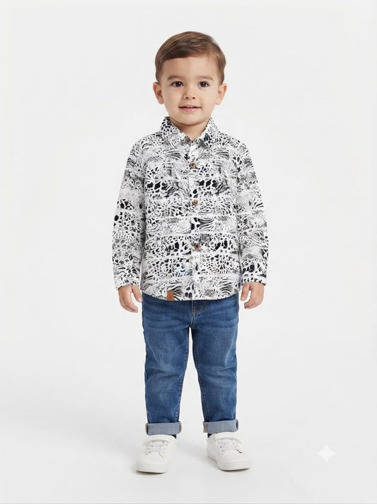 Camisa niño manga larga con estampado moderno