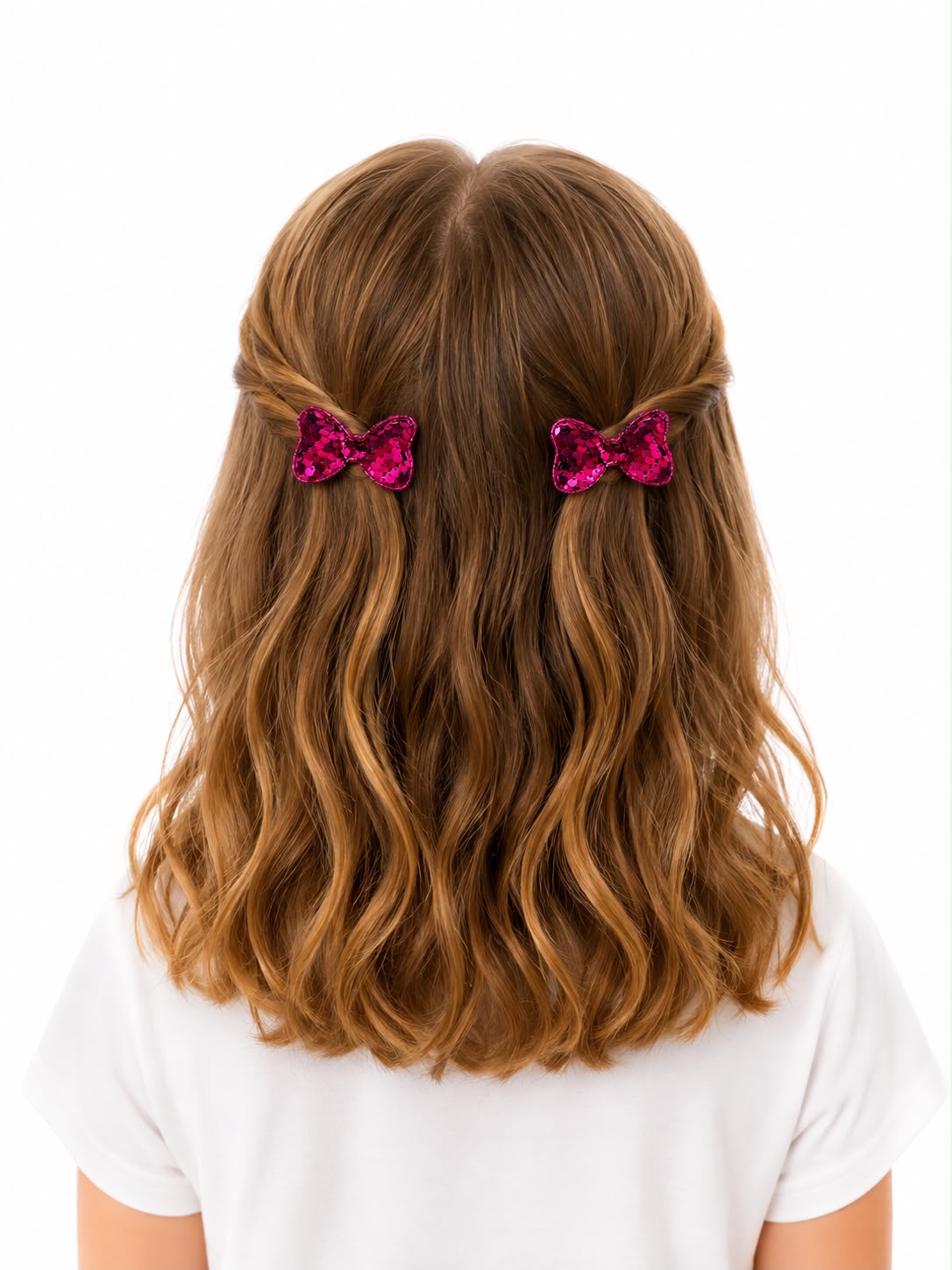 Moño par niña fiusha con lentejuelas