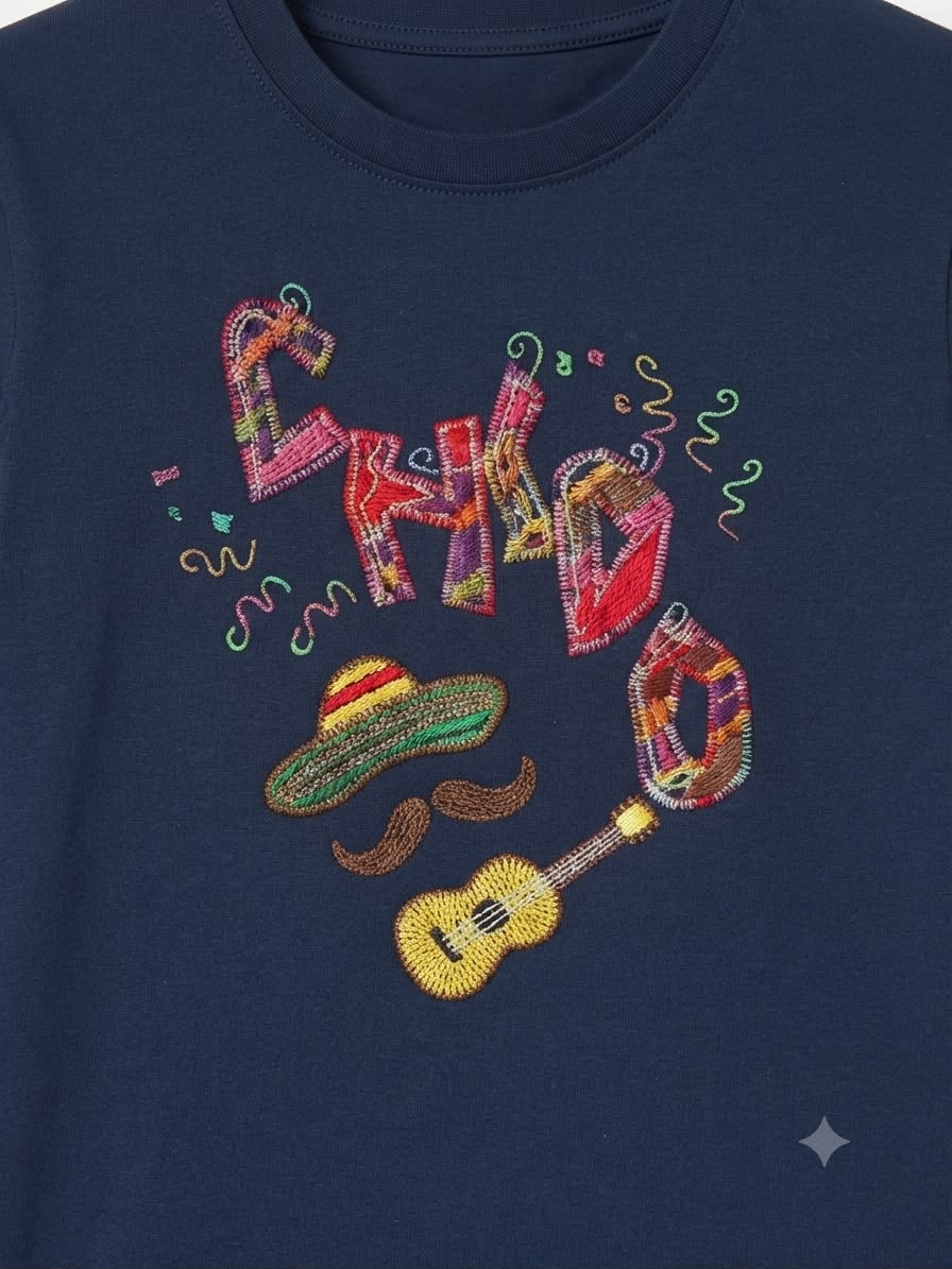 Playera niño cuello redondo color azul marino estampado mexicano