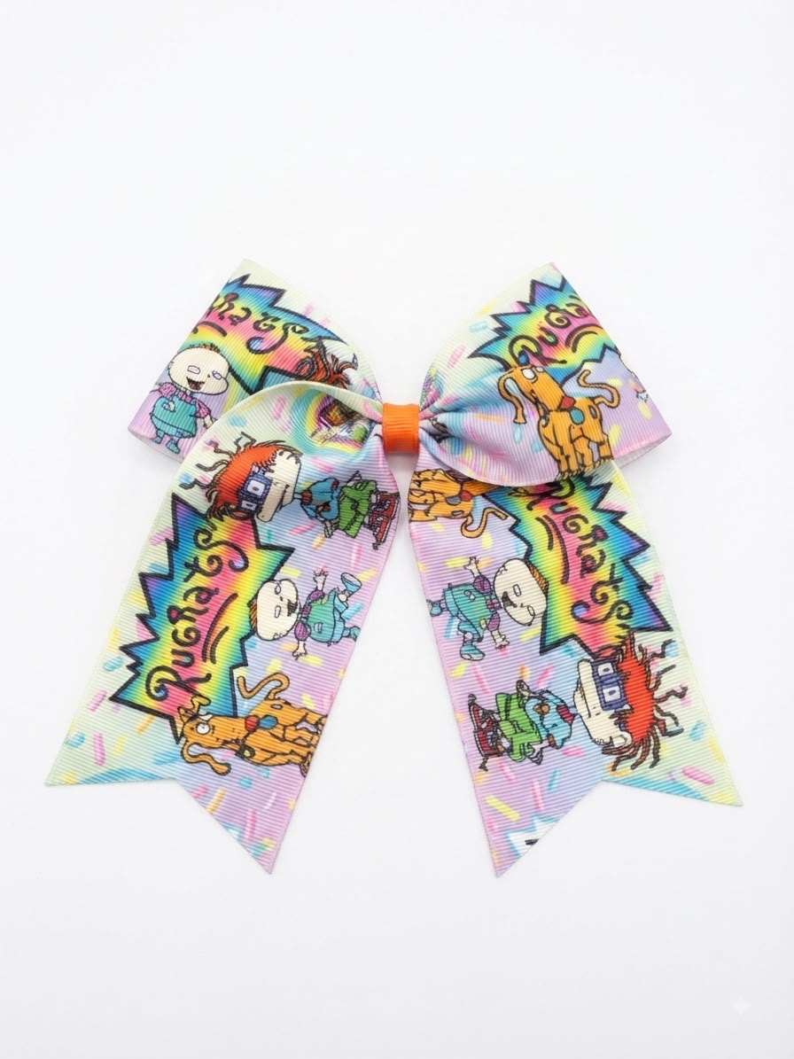 Moño niña estampado caricatura multicolor con tiras largas