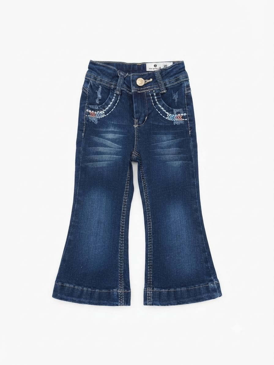 Pantalón Niña acampanado con bordado azul