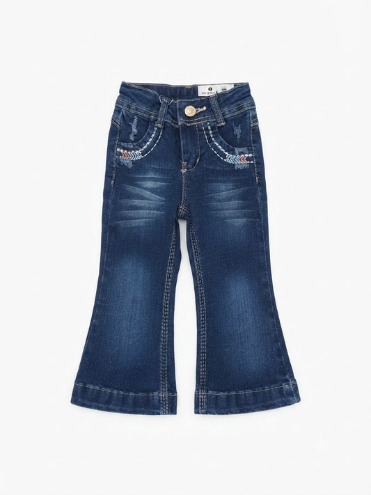 Pantalón Niña acampanado con bordado azul