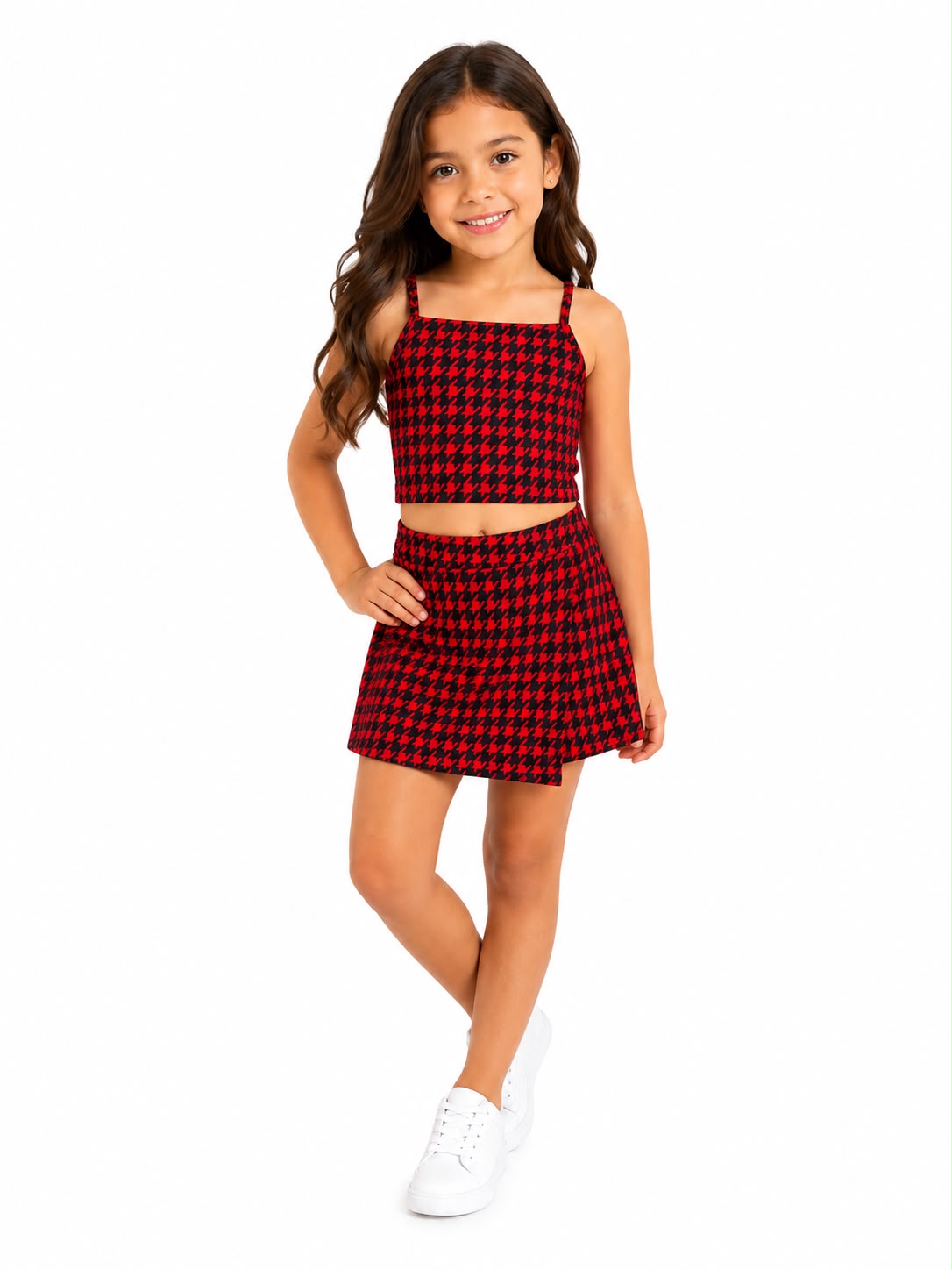 Set niña top y falda para de gallo rojo y negro
