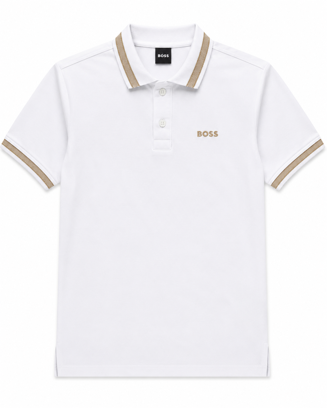 Playera caballero Tipo Polo B@SS Blanca con Detalles Beige