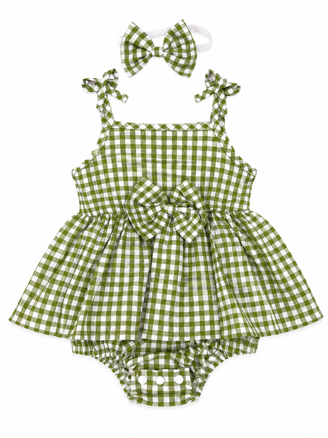 Vestido bebé meses cuadros verde con diadema