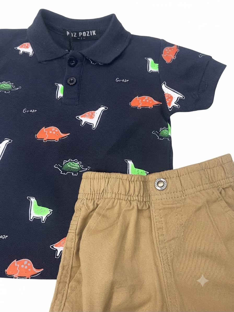 Set niño tipo polo con short caqui