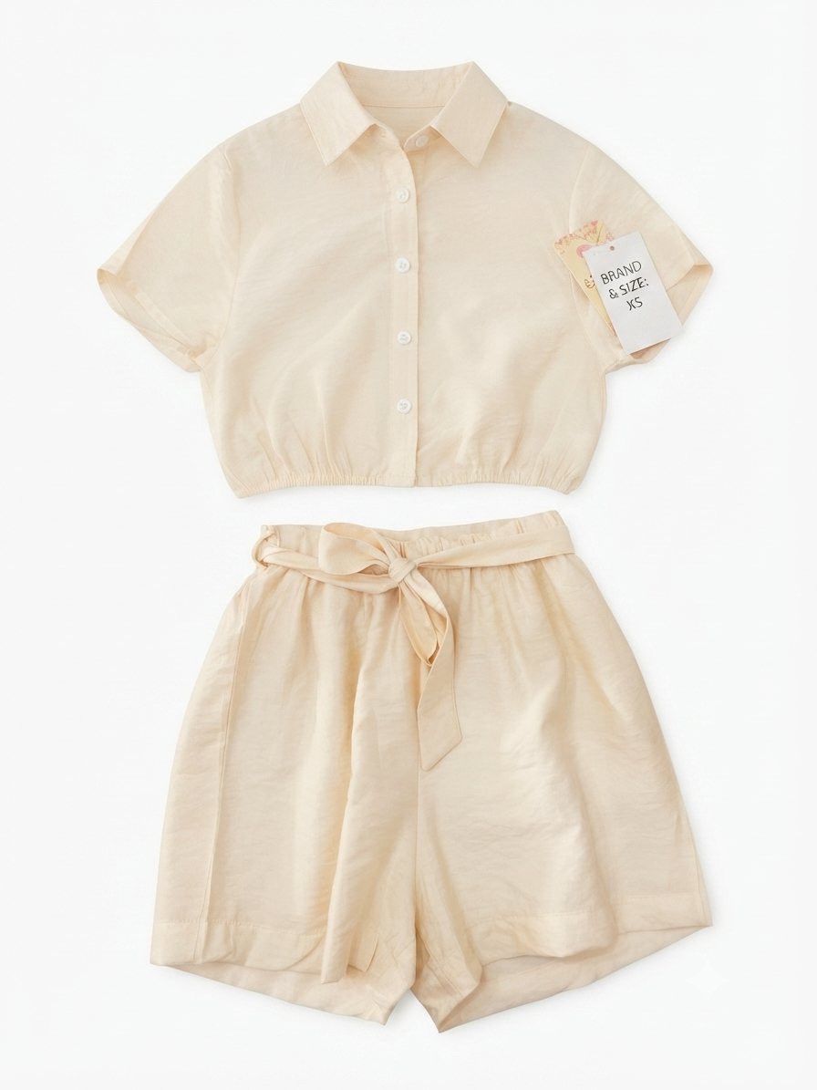 Set niña blusa y short color beige