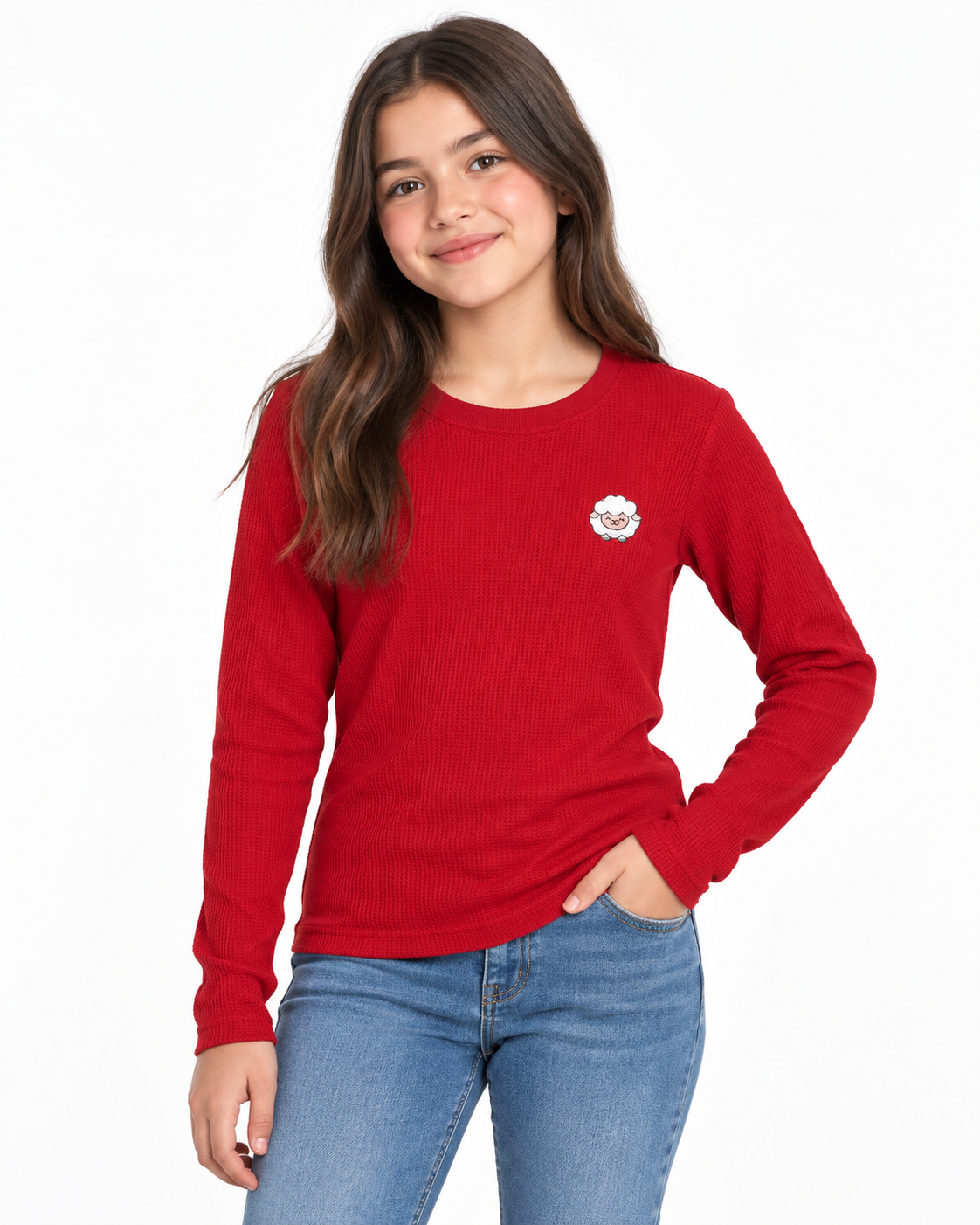 Blusa niña roja manga larga con bordado