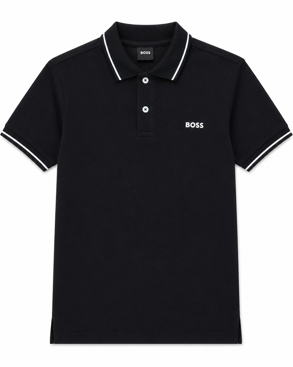 Playera caballero Tipo polo Negra con Detalles Blancos y Bordado Frontal B@SS