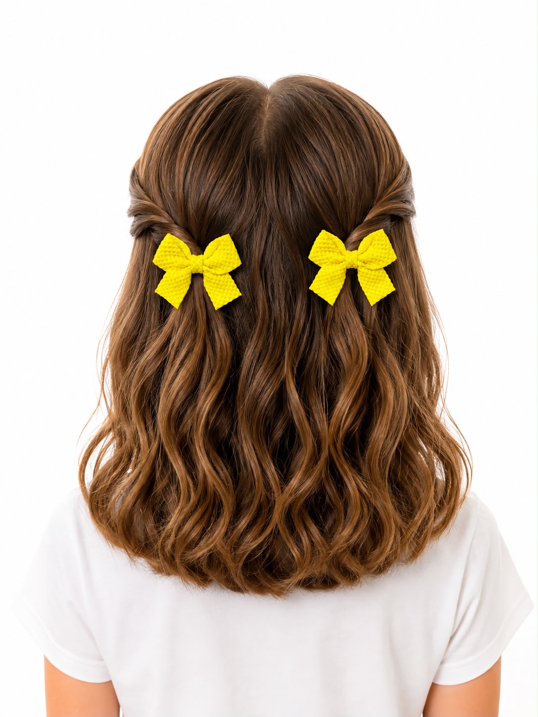 Moño Par Niña Amarillo con textura