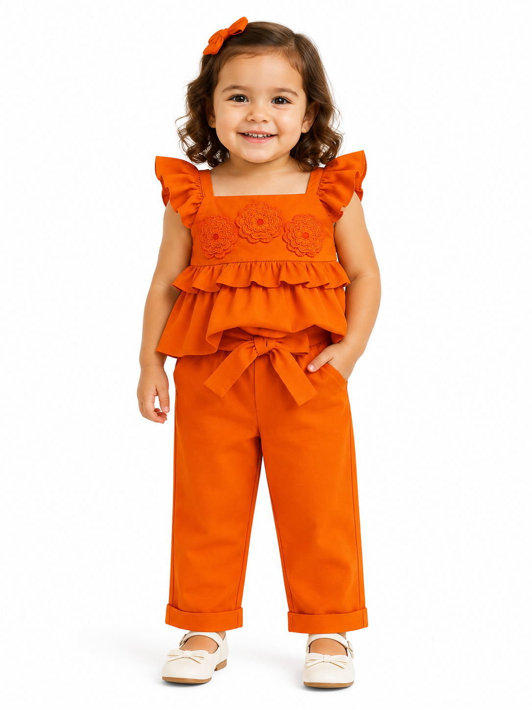 Set niña con blusa de olanes y pantalón