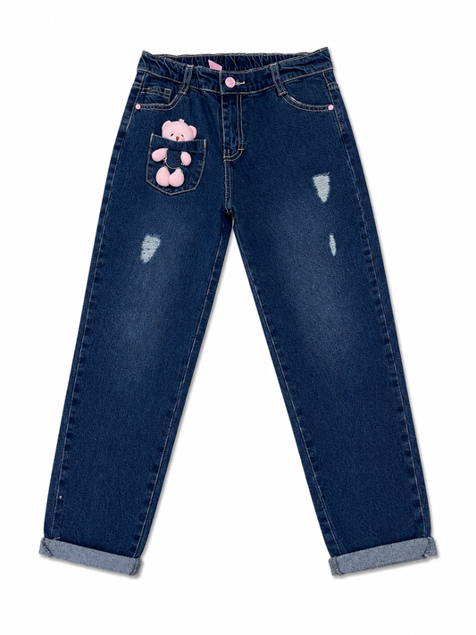 Pantalón niña mezclilla con osito decorativo 🧸💙