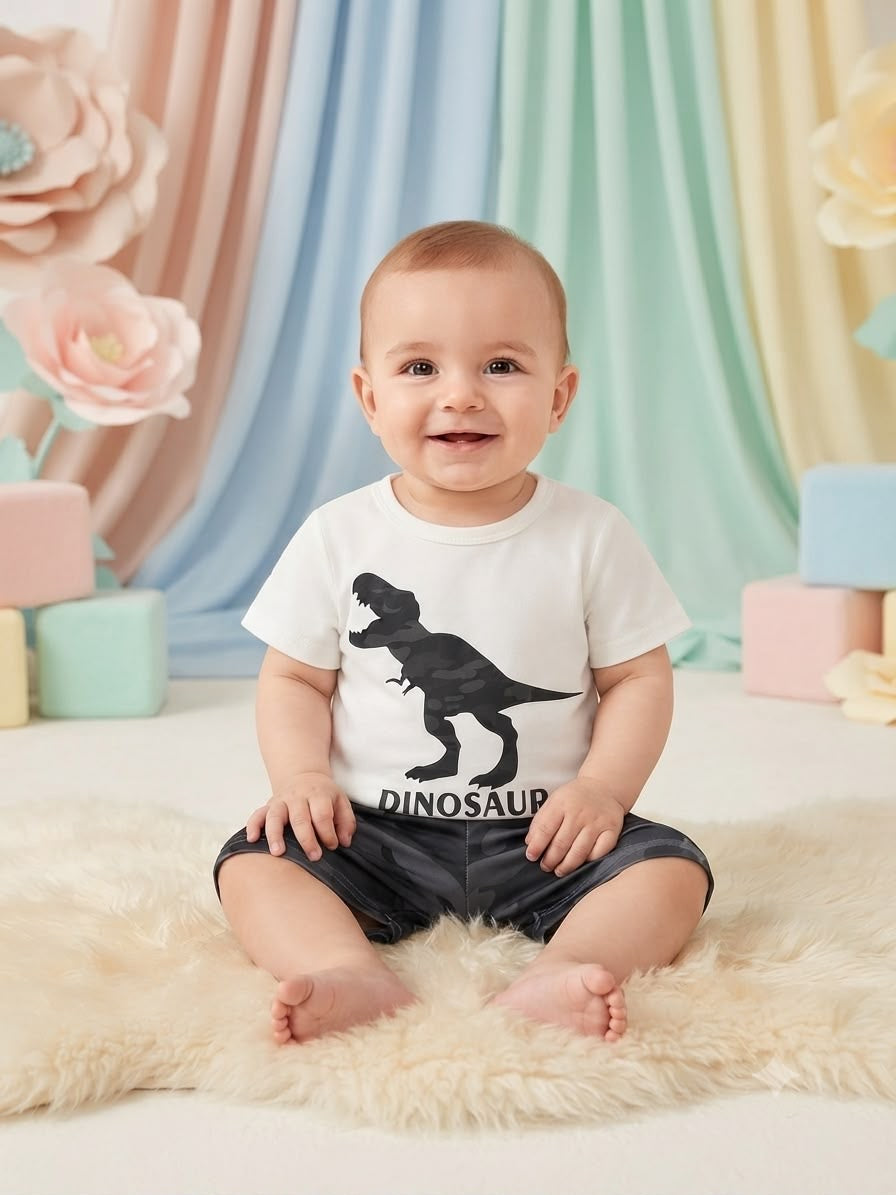 Set niño dinosaurio blanco negro