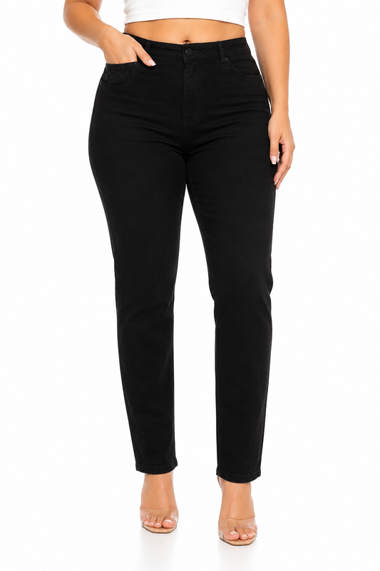 Pantalón dama mezclilla mom fit negro
