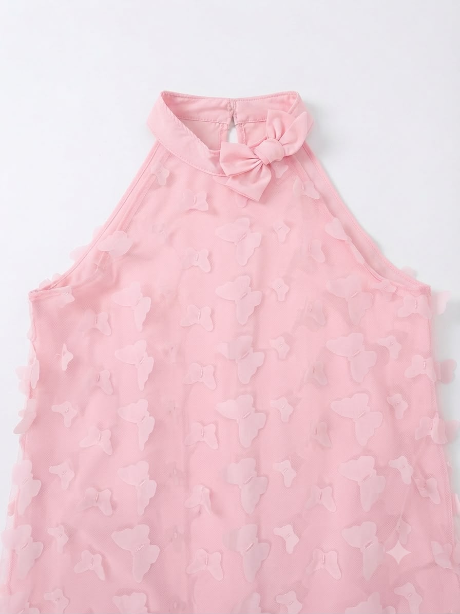 Vestido niña rosa con aplicación con mariposa 3D