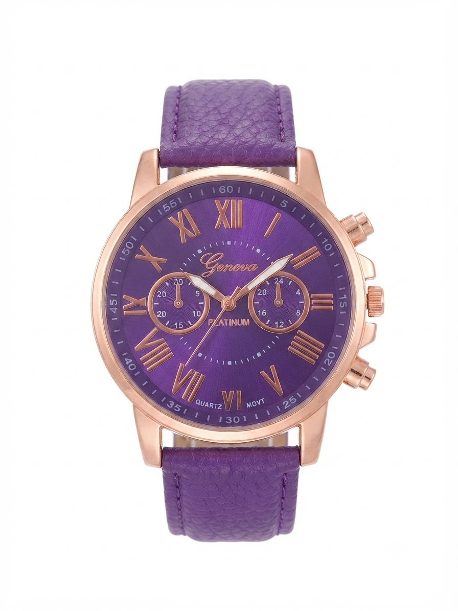Reloj dama correa morada bisel oro rosa carátula morada