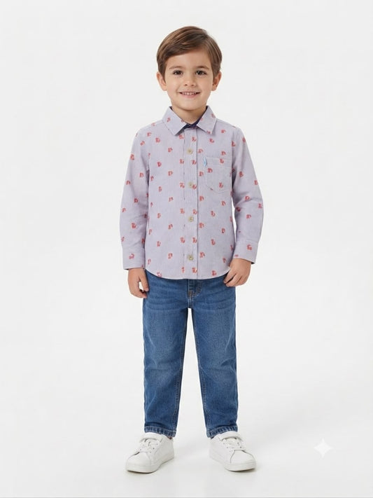 Camisa niño de manga larga con estampado y bolsillo