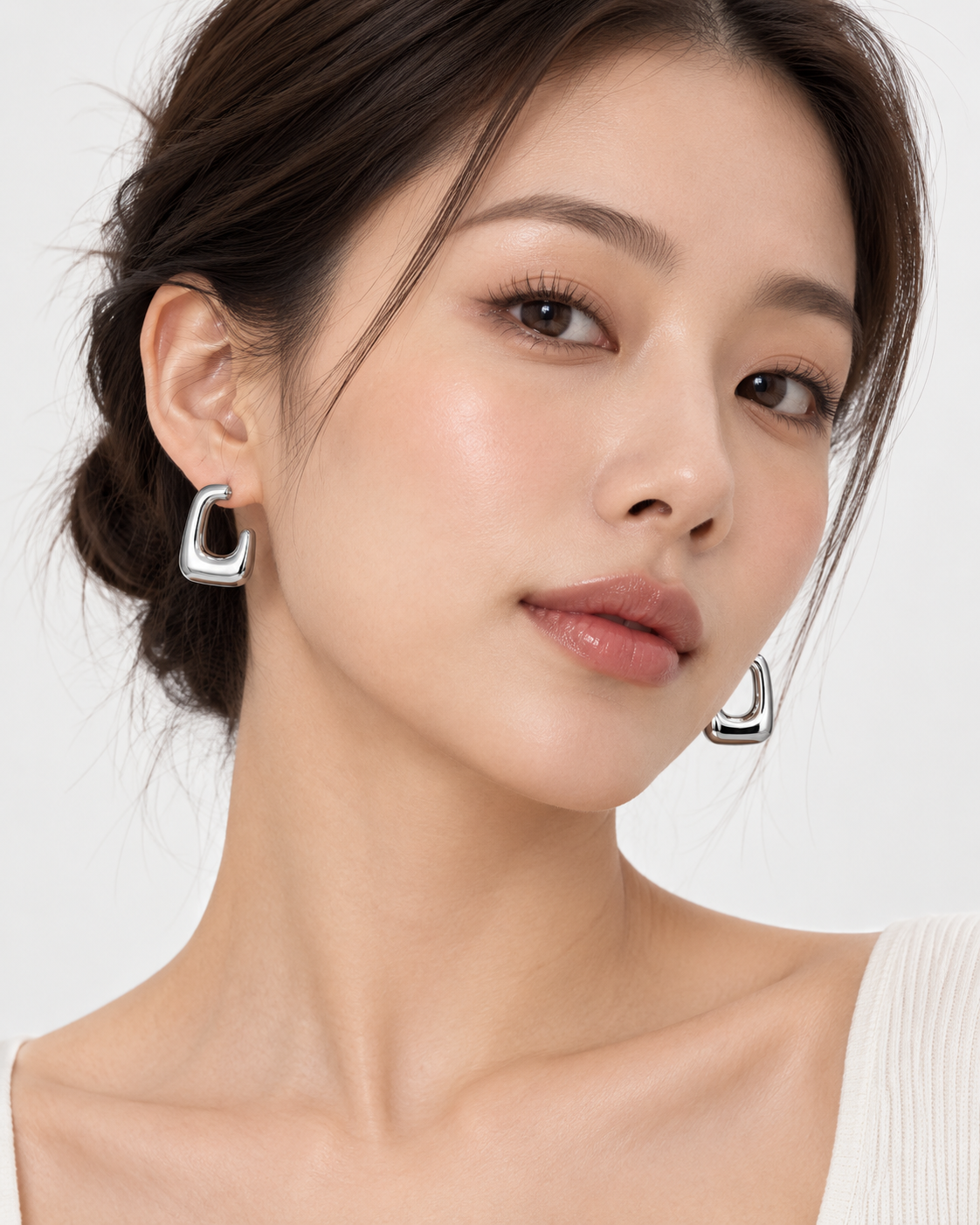 Aretes dama geométricos plateados ✨