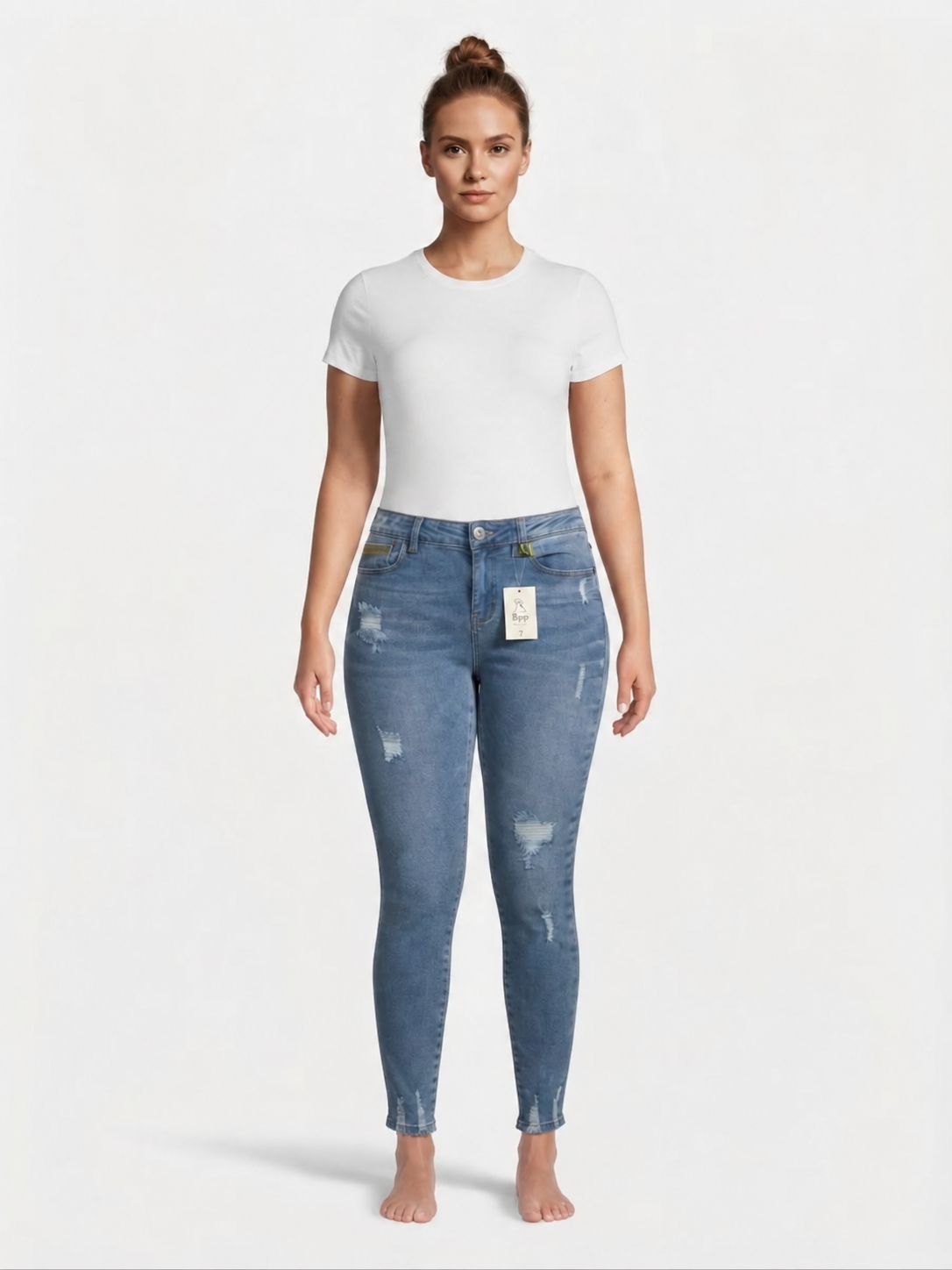 Pantalón dama mezclilla skinny plus con rasgados