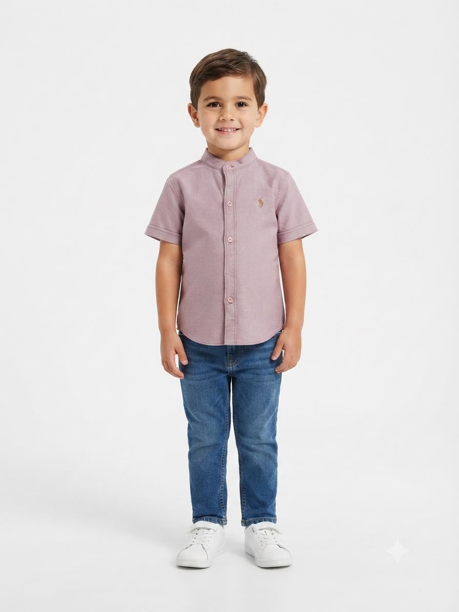 Camisa niño manga corta con cuello mao