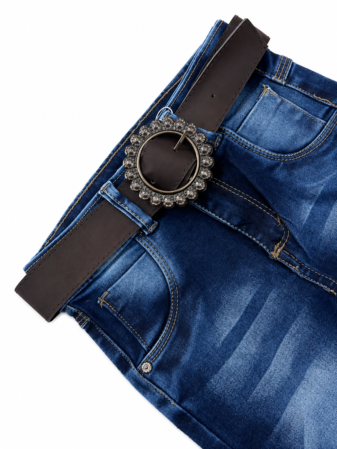 Pantalón niña acampanado de mezclilla con cinturón