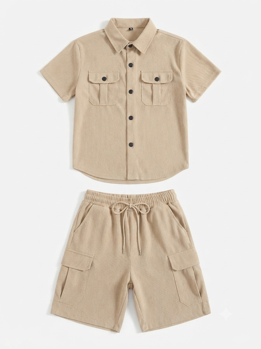 Set niño camisa + short cargo texturizado – Color arena