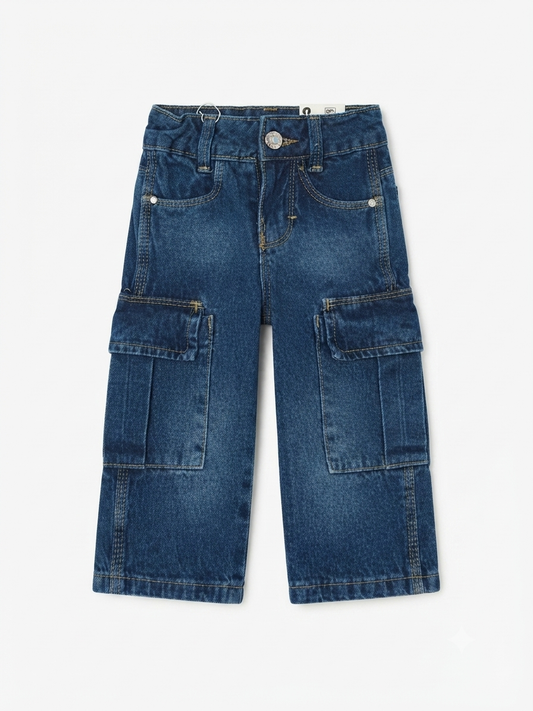 Pantalón niña cargo de mezclilla azul