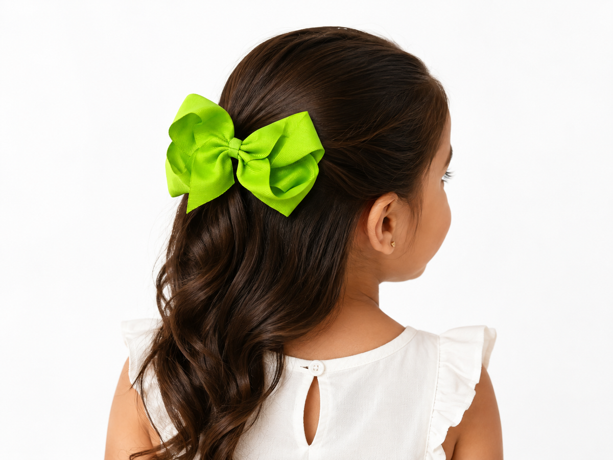 Moño para niña grande verde limón 🎀