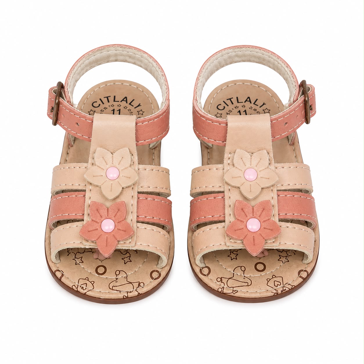 Huaraches niña OFERTA  con flores en tonos pastel