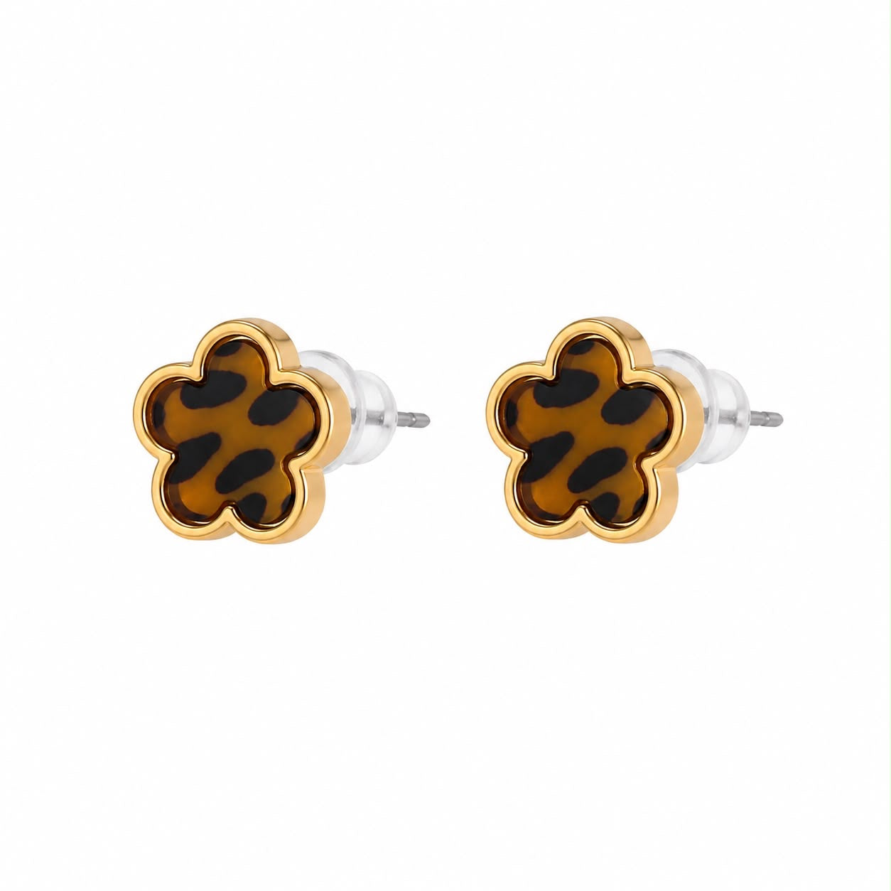 Aretes Flor Animal Print Dorados