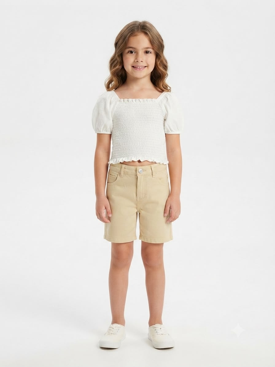 Set niña blusa color beige short kaki