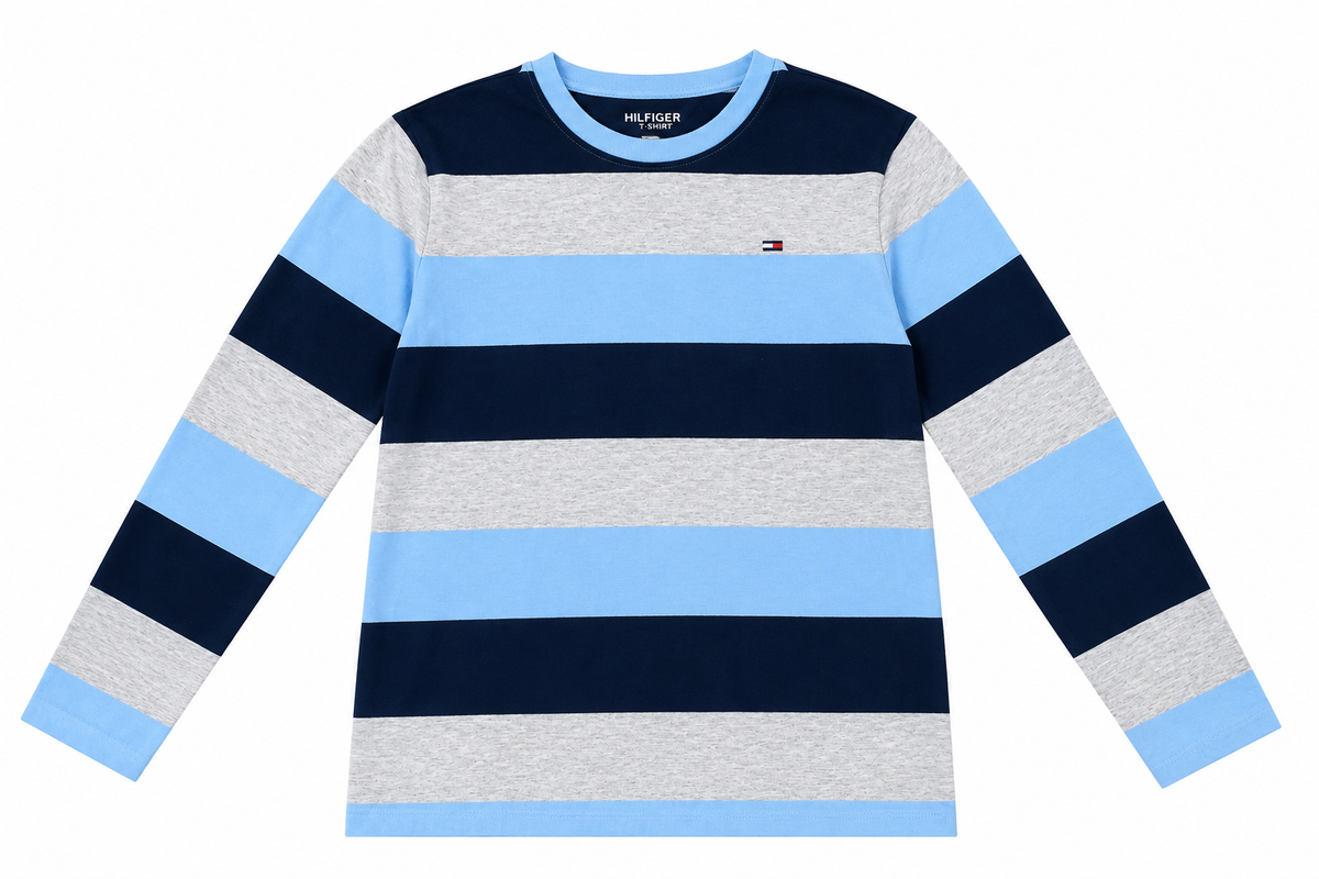 Playera niño manga larga a rayas azules