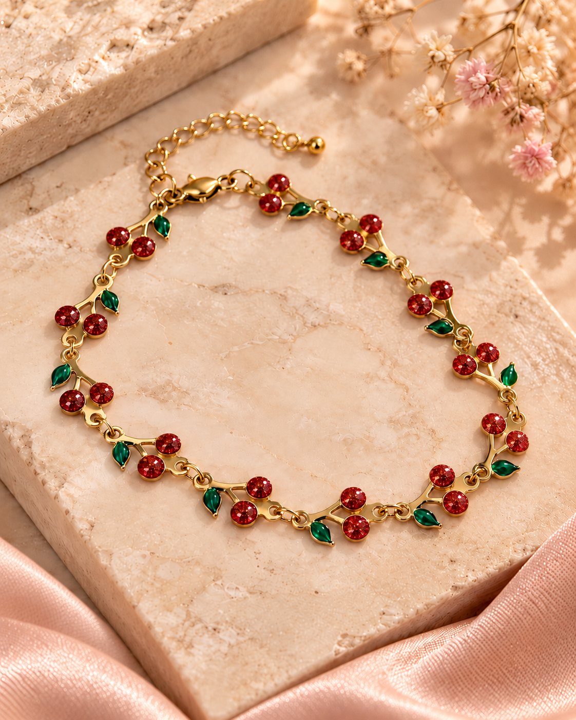Pulsera Dama cerezas con pedrería