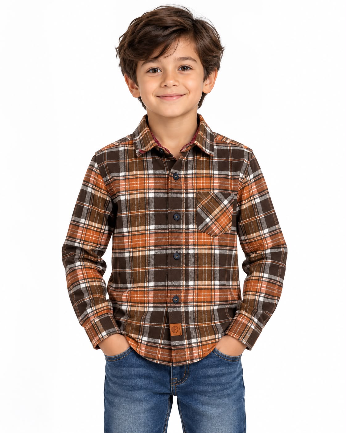 Camisa niño a cuadros café y naranja 🤎🧡