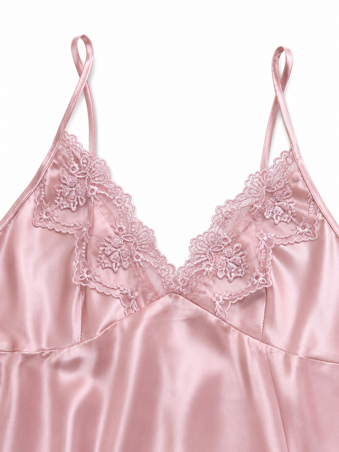 Vestido Pijama DamaSatinado Rosa con Encaje Floral