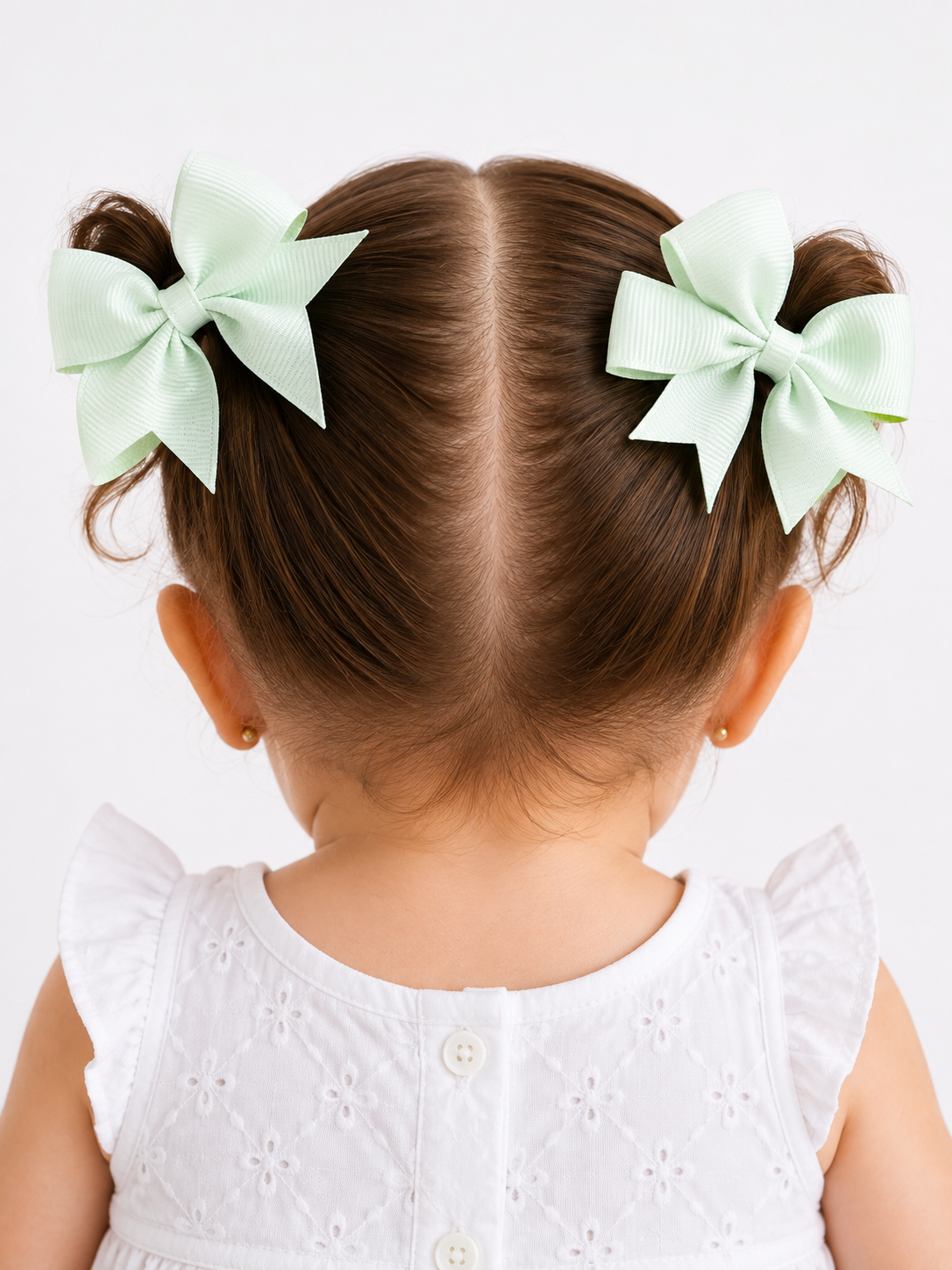Moño par niña verde menta con puntas