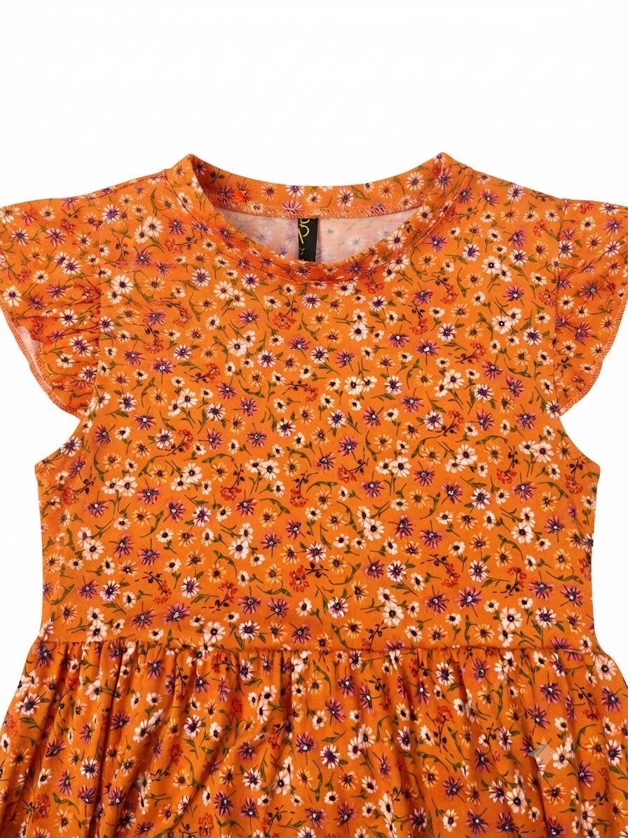 Vestido niña estampado floral naranja